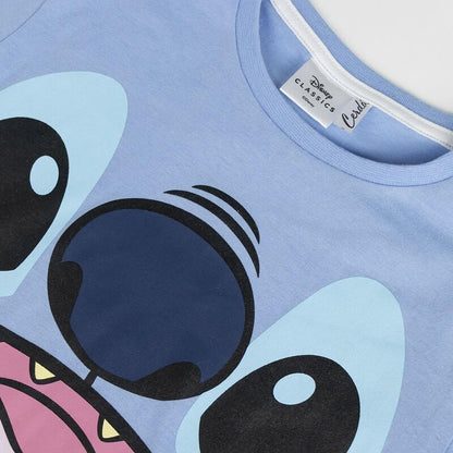 Pijama infantil de Stitch Disney con camiseta azul y pantalón corto estampado - 4