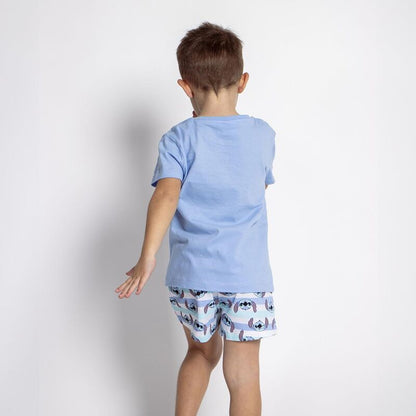 Pijama infantil de Stitch Disney con camiseta azul y pantalón corto estampado - 6