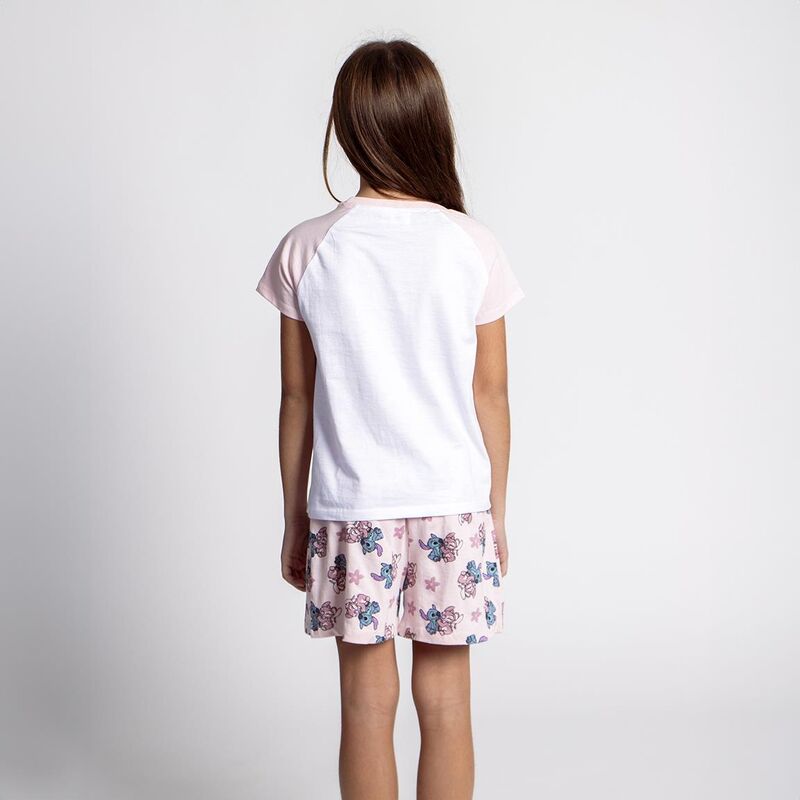 Pijama corto Disney de Stitch y Angel con camiseta blanca y pantalón rosa estampado - 6