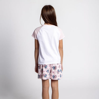 Pijama corto Disney de Stitch y Angel con camiseta blanca y pantalón rosa estampado - 6