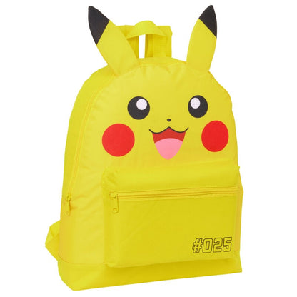Mochila amarilla de Pikachu Pokémon con orejas y bolsillo frontal