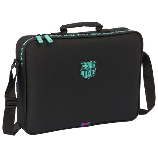 Cartera negra FC Barcelona con bandolera ajustable y asa de mano