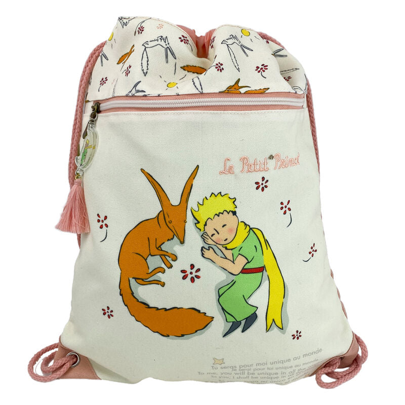 Saco mochila de El Principito con ilustración del personaje y el zorro