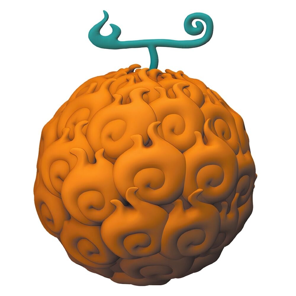 Figura hucha Flame-Flamen Fruit de One Piece naranja con relieves en espiral