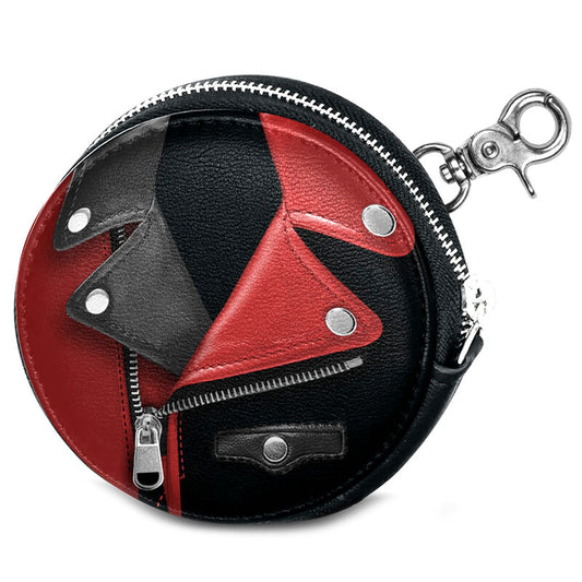 Monedero redondo Jacket de Harley Quinn DC Comics en negro y rojo