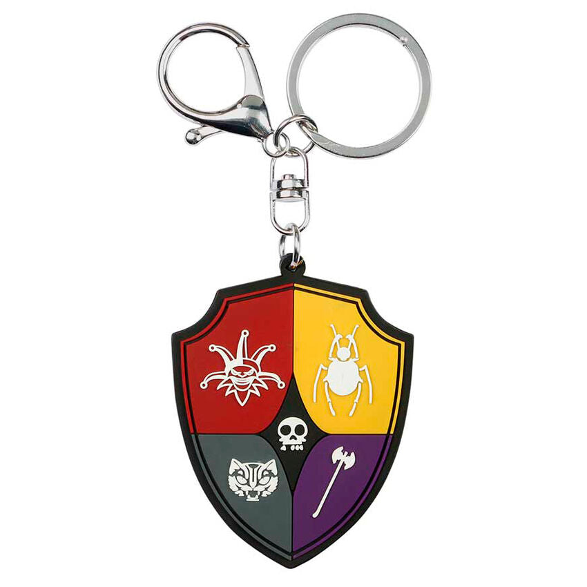 Llavero escudo de Miércoles con cuatro colores y calavera central