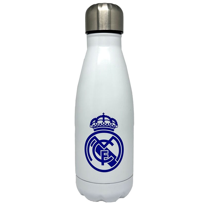 Botella blanca de acero inoxidable Real Madrid de 550 ml con escudo azul