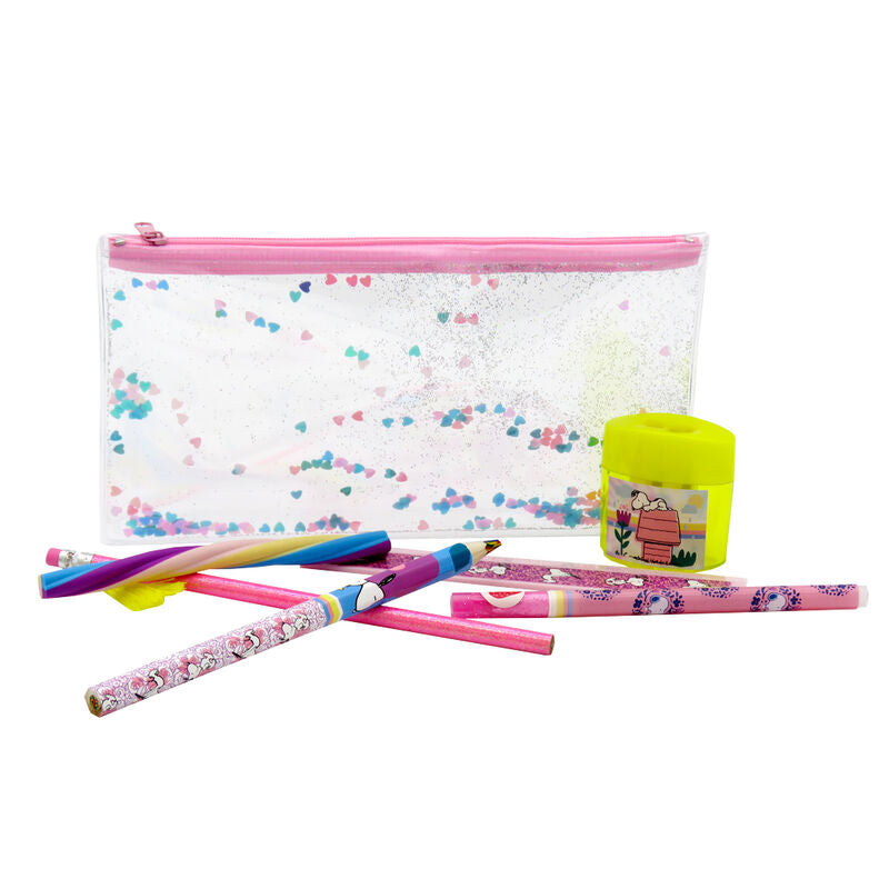 Set de papelería Snoopy con portatodo transparente de purpurina - 2
