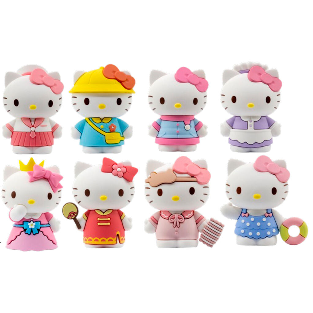 Colección de ocho figuras Hello Kitty con atuendos coloridos