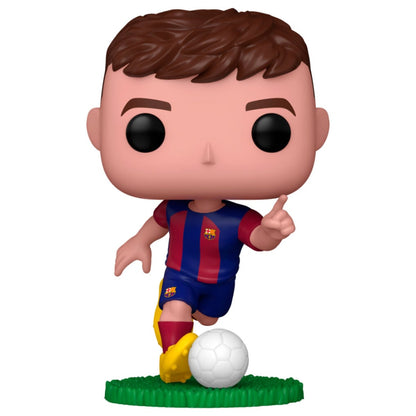 Figura Funko POP! de Pedri con el uniforme del F.C. Barcelona y un balón