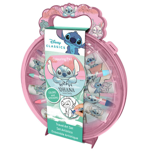Set de papelería de viaje Stitch Disney en estuche rosa