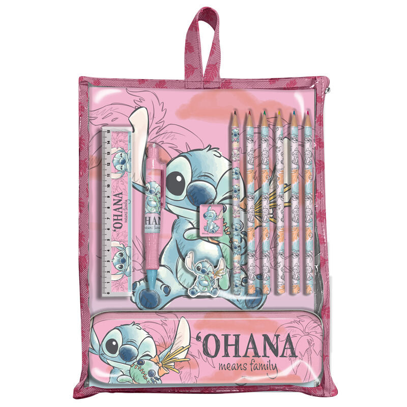 Set de papelería rosa de Stitch Disney con regla, bolígrafo y colores