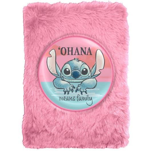 Cuaderno rosa de peluche con diseño de Stitch Disney