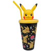 Vaso Pikachu Pokémon negro con caña, tapa amarilla y topper 3D
