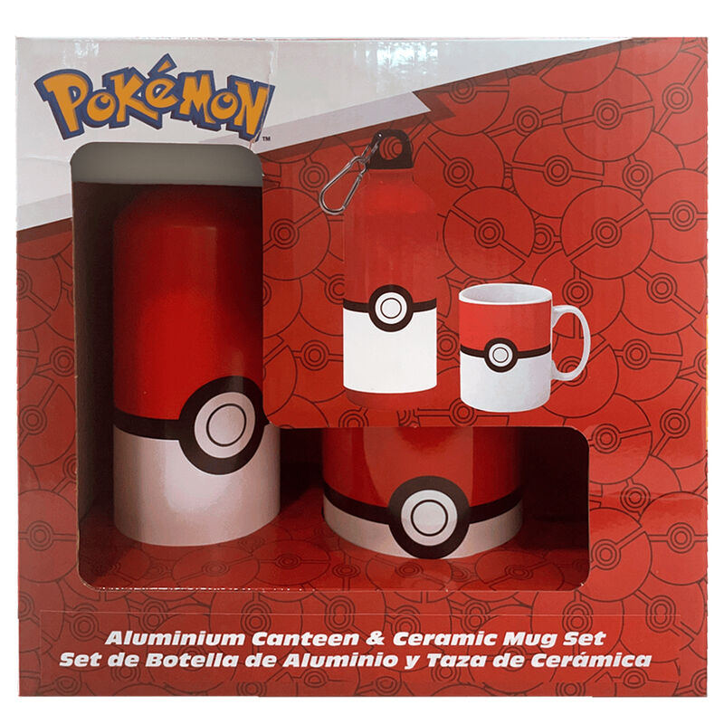 Set Pokémon con cantimplora de aluminio roja y blanca y taza cerámica a juego