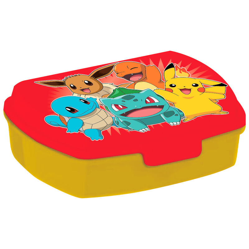 Sandwichera Pokémon roja y amarilla con Pikachu y otros personajes