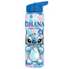 Cantimplora azul de Stitch Disney con flores tropicales y mensaje OHANA