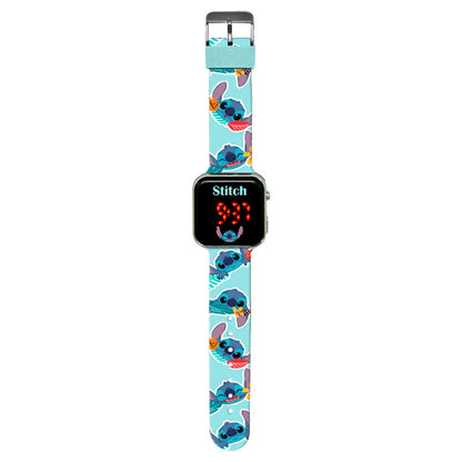 Reloj LED de Stitch Disney con correa turquesa estampada