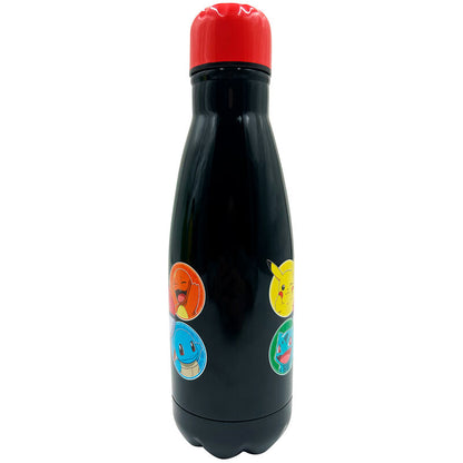 Botella Pokémon negra de acero inoxidable con tapón rojo y personajes - 2