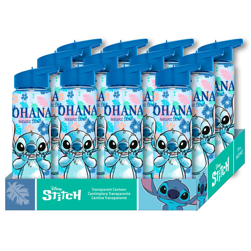 Cantimplora azul de Stitch Disney con flores tropicales y mensaje OHANA - 2
