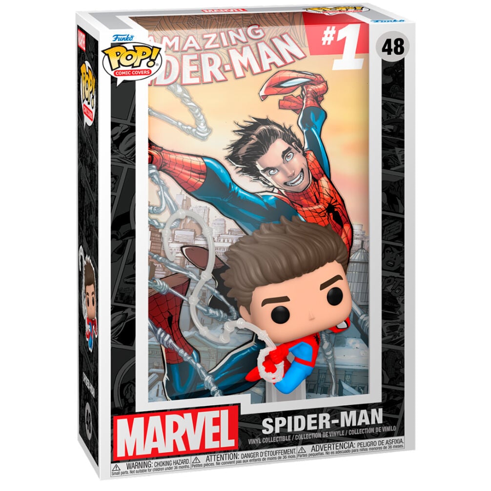 Figura FUNKO POP! Comic Covers de Spider-Man junto a la portada de The Amazing Spider-Man #1