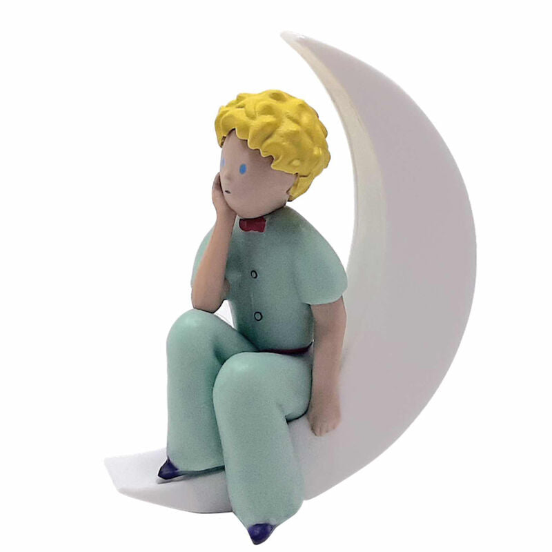 Figura de El Principito PLASTOY sentado junto a una luna creciente blanca