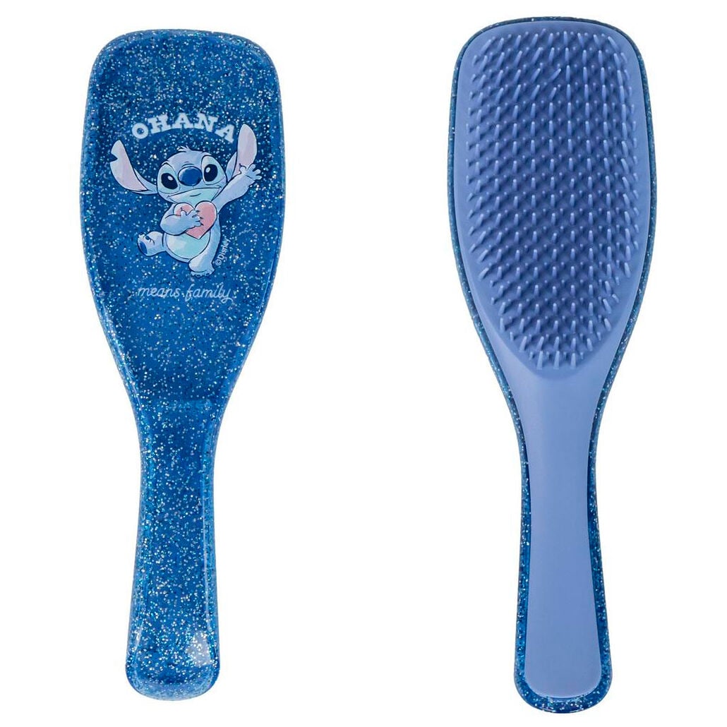 Cepillo para el pelo azul con purpurina e ilustración de Stitch