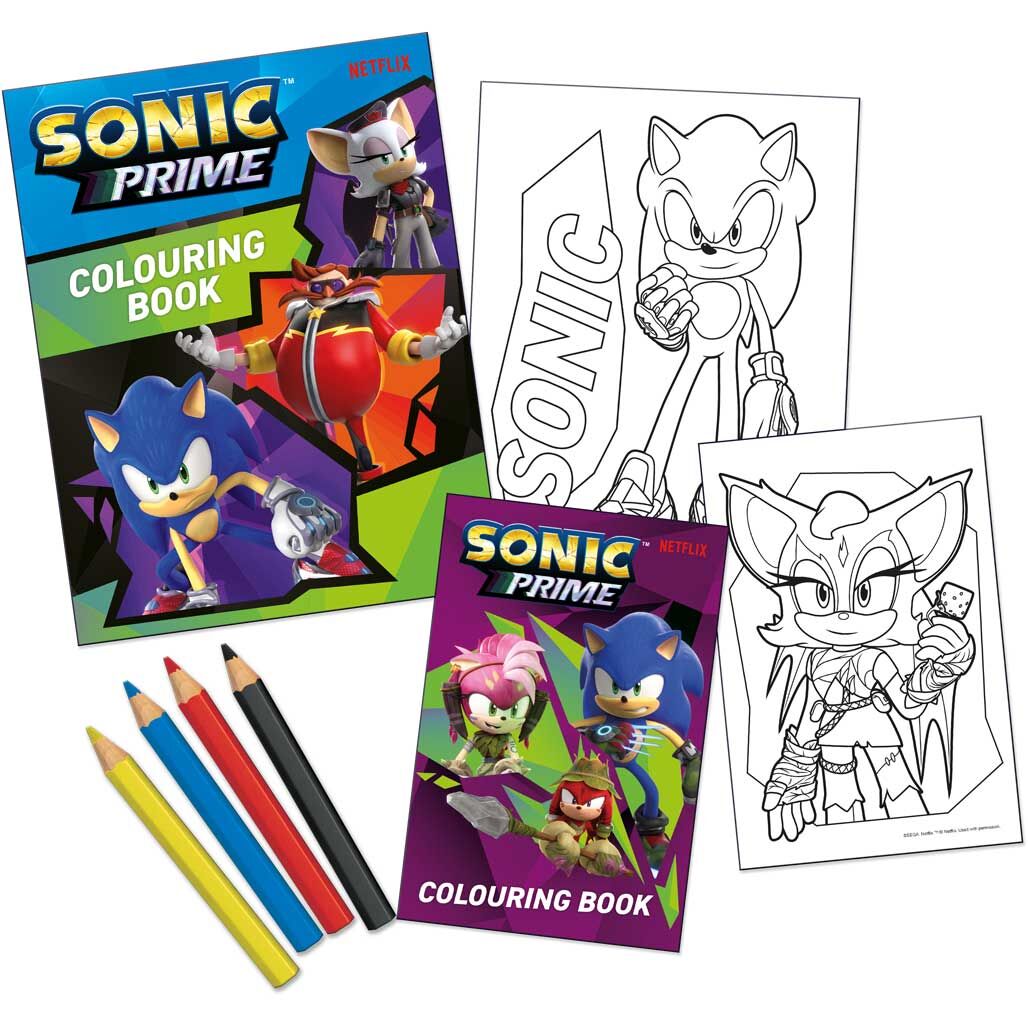 Set para colorear Sonic Prime con dos libros y cuatro lápices de colores - 2
