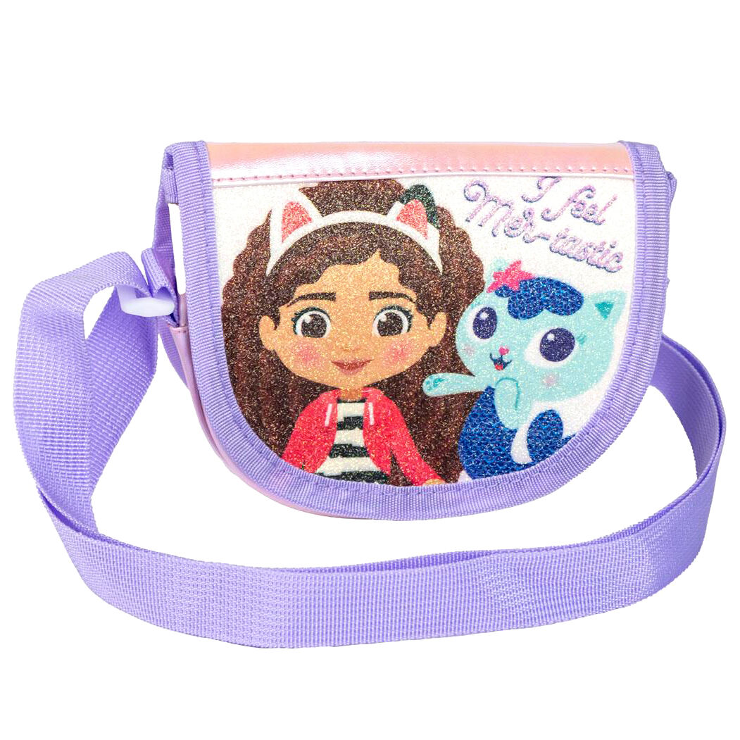 Bolso bandolera lavanda de La Casa de Muñecas de Gabby con ilustración de Gabby