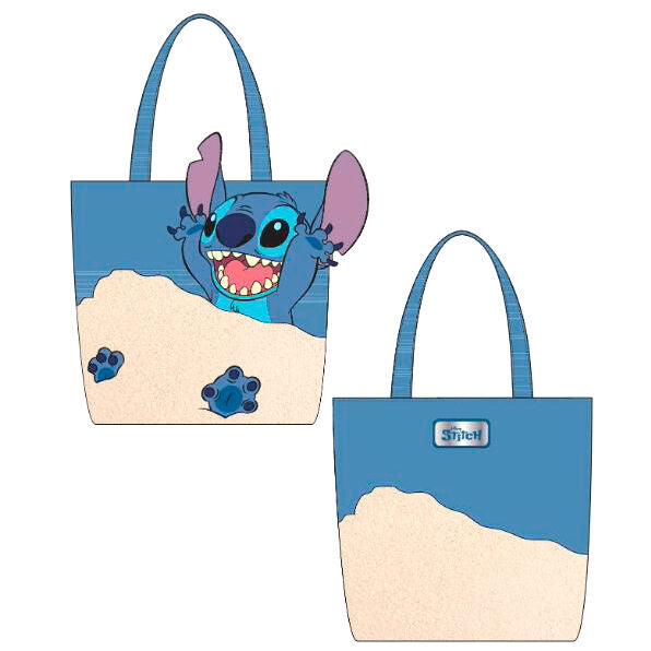 Bolso tote azul de Stitch Disney con diseño de playa y huellas - 2