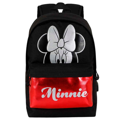 Mochila negra y roja de Minnie Disney con bolsillo delantero