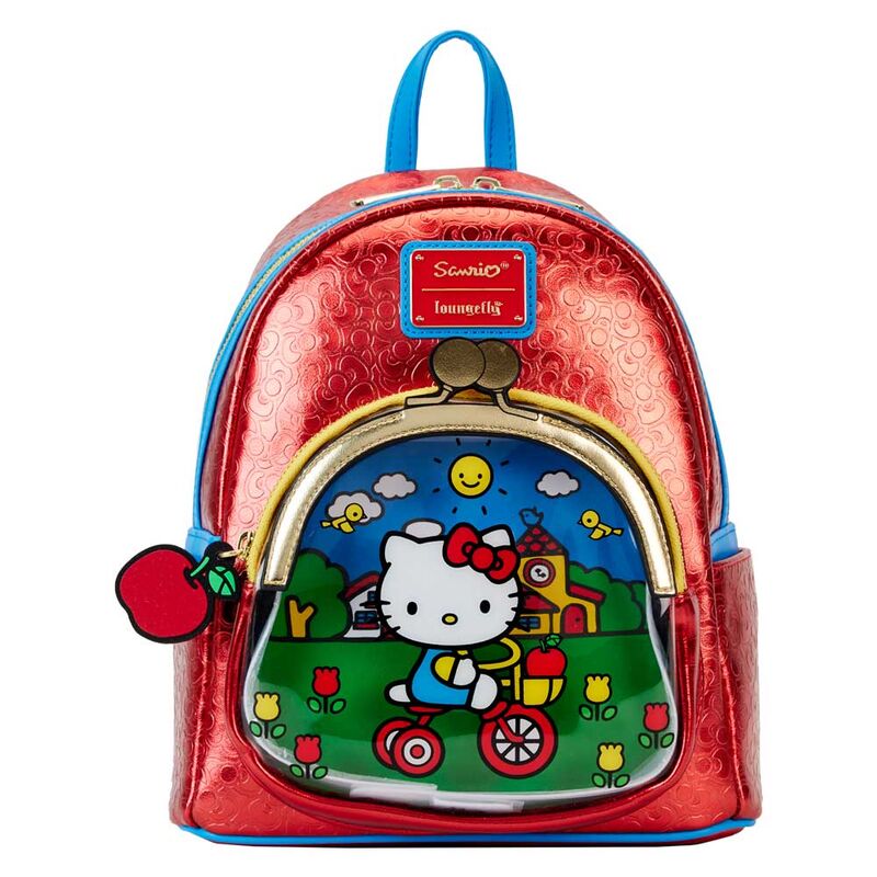 Mochila Loungefly Hello Kitty 50th Anniversary roja con panel frontal transparente - 2