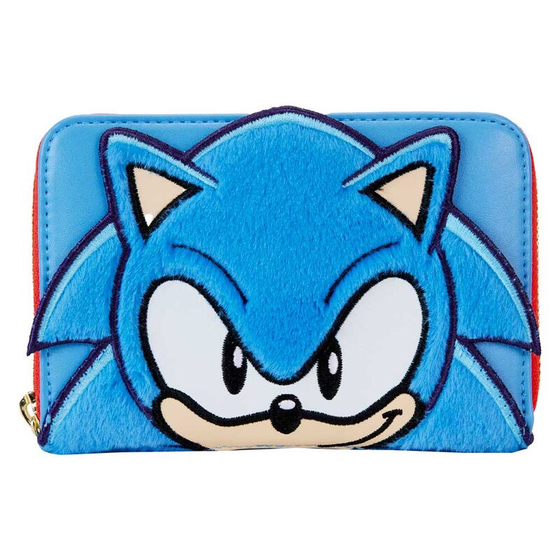Cartera azul Loungefly con rostro de Sonic y cremallera dorada