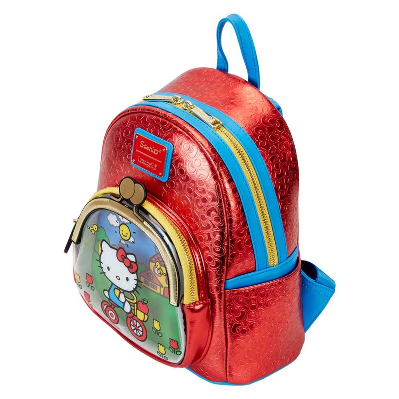 Mochila Loungefly Hello Kitty 50th Anniversary roja con panel frontal transparente - 3