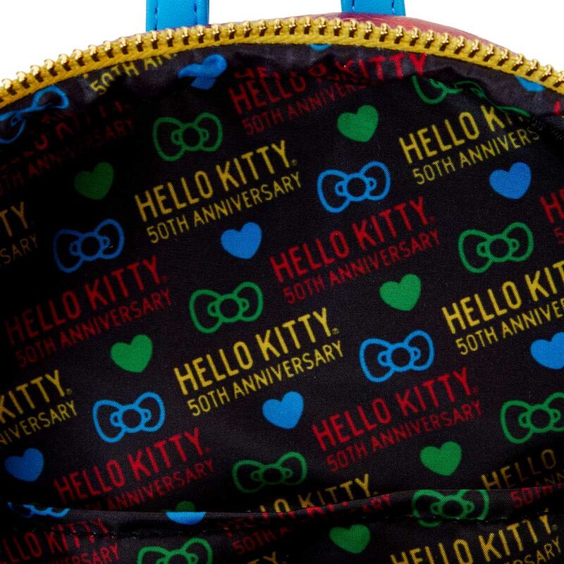 Mochila Loungefly Hello Kitty 50th Anniversary roja con panel frontal transparente - 5