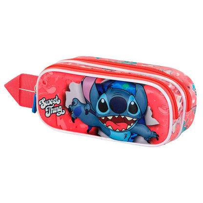 Portatodo escolar rojo de Stitch Disney con relieve 3D y doble compartimento - 4