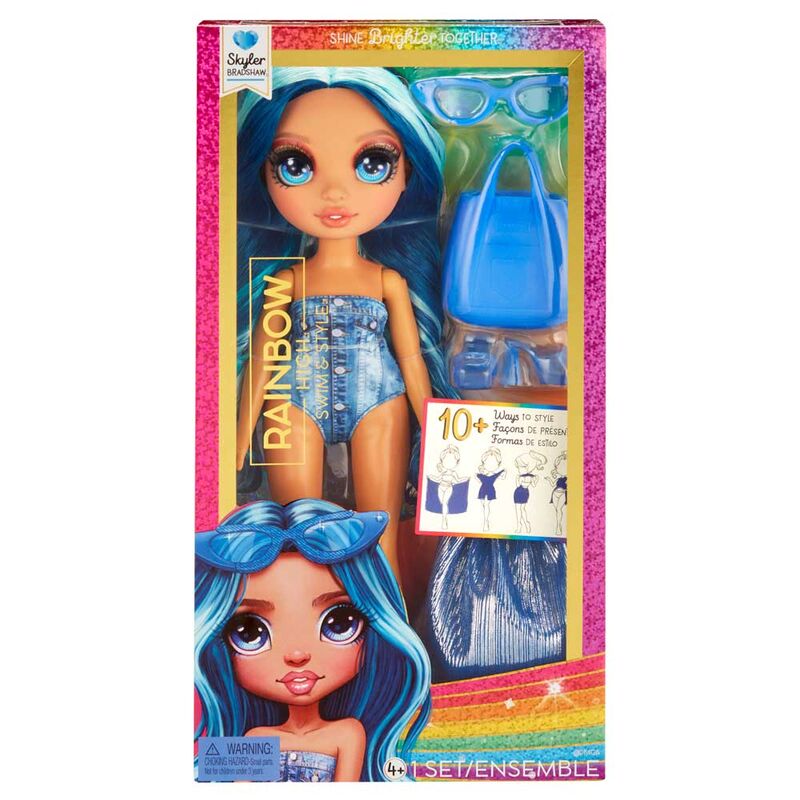 Muñeca Skyler de Rainbow High con gafas de sol y bolso azul