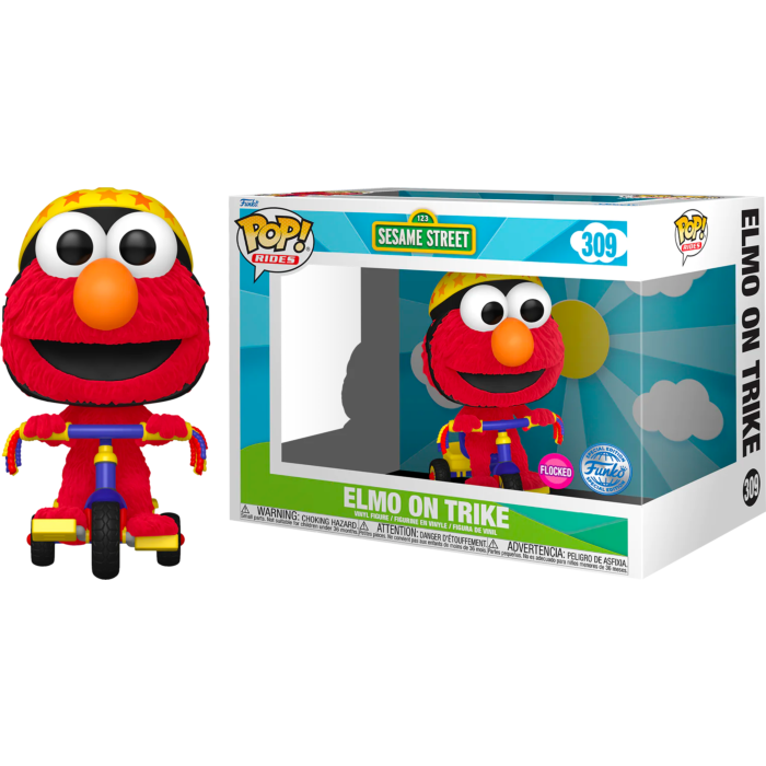 Figura Funko POP Rides de Elmo en triciclo con acabado flocked