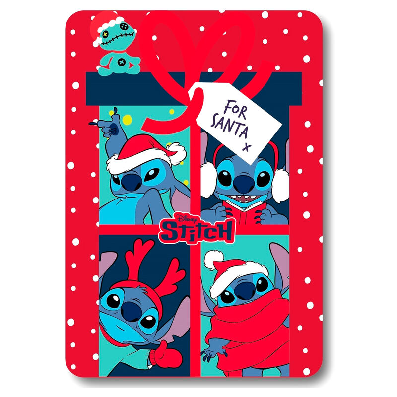 Manta polar navideña de Stitch Disney con estampado rojo