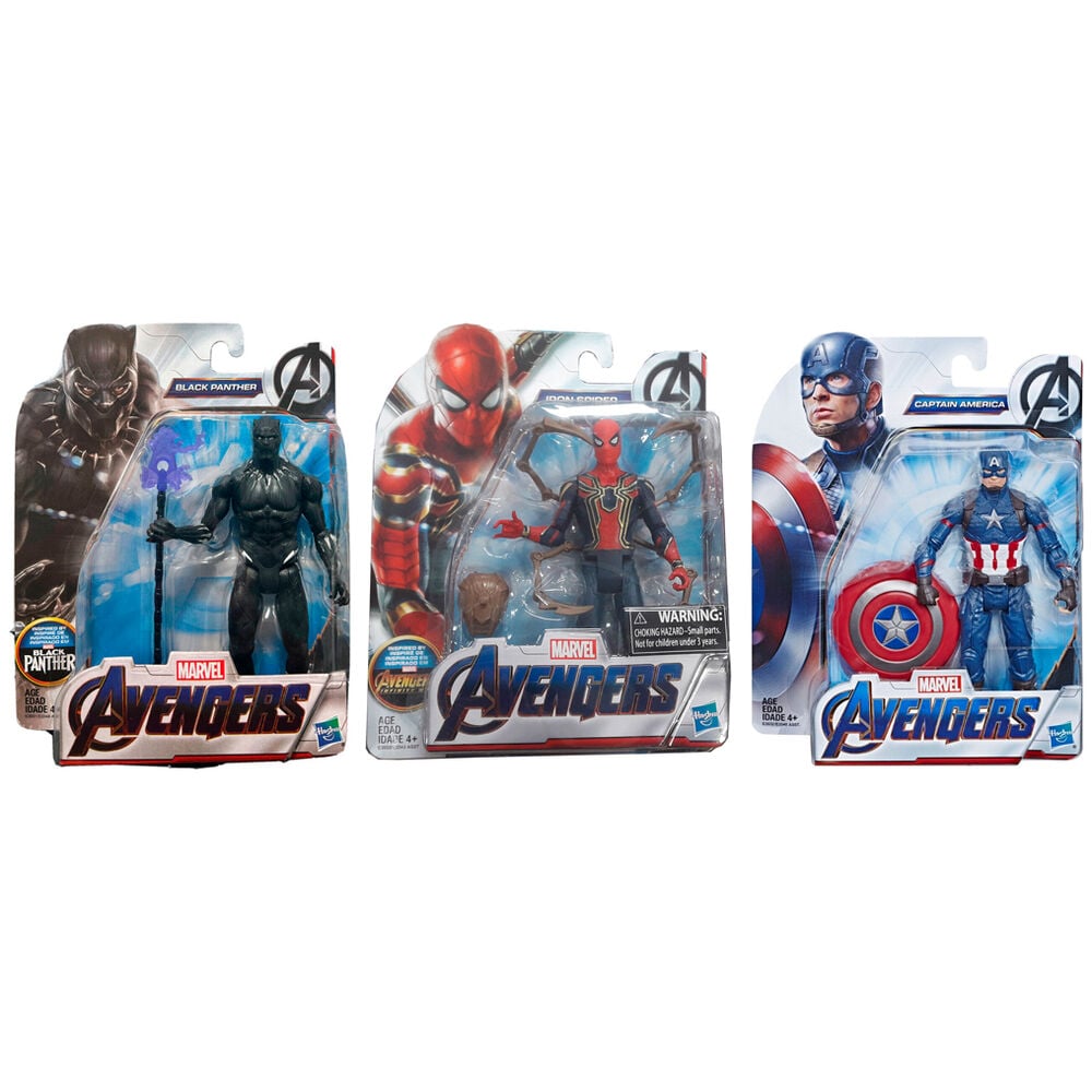 Figuras articuladas Marvel Avengers de Black Panther, Spider-Man y Capitán América