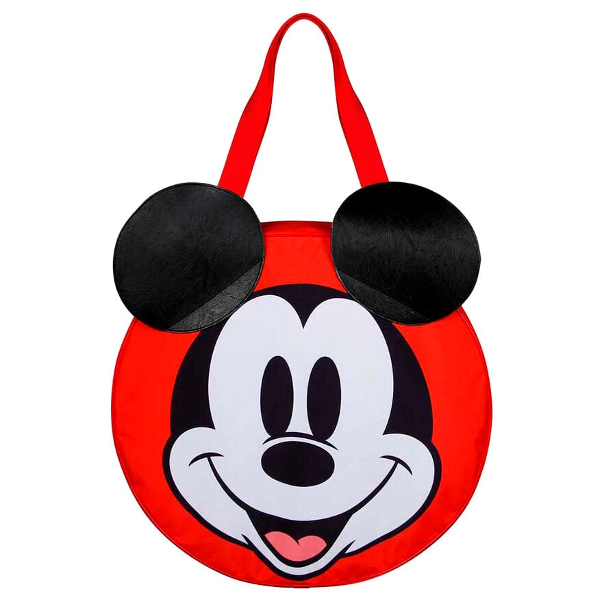 Bolsa de playa roja con rostro de Mickey Disney y asas rojas