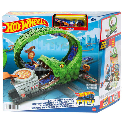 Pista Hot Wheels City con caimán, pizzería y coche 1:64