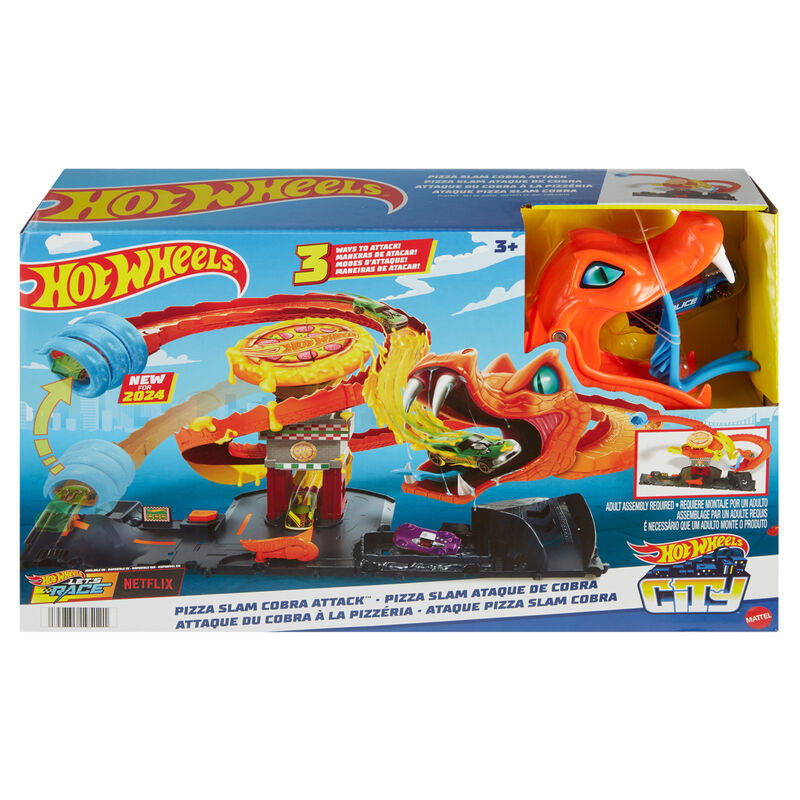Pista Hot Wheels City Pizza Slam con cobra naranja y coche 1:64