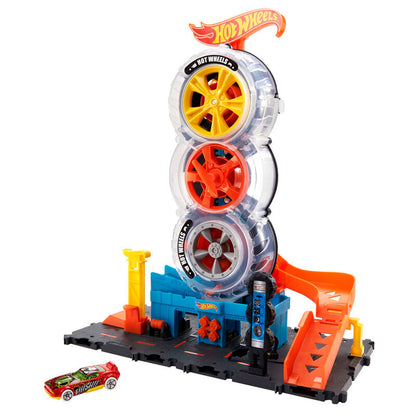 Conjunto Hot Wheels City Super Twist Tire Shop con torre de neumáticos y coche incluido - 2