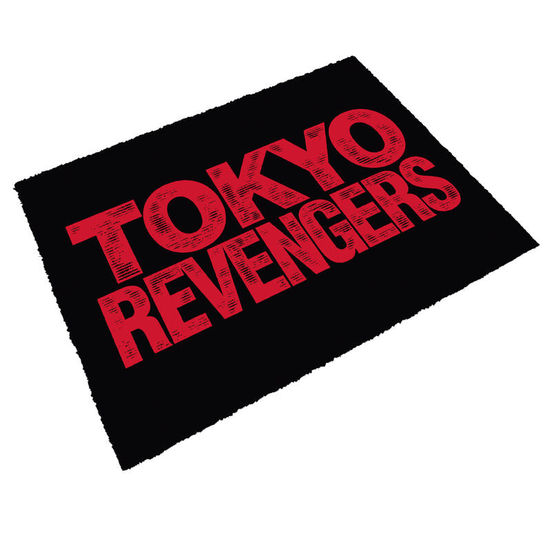 Felpudo negro de fibra de coco con logotipo rojo de Tokyo Revengers
