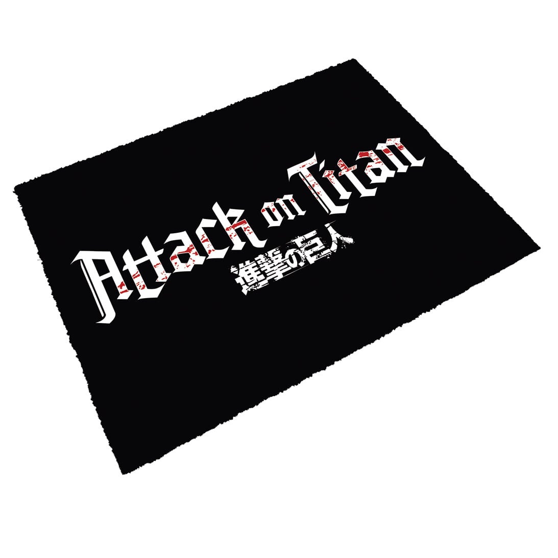 Felpudo negro Attack on Titan con logotipo blanco y rojo