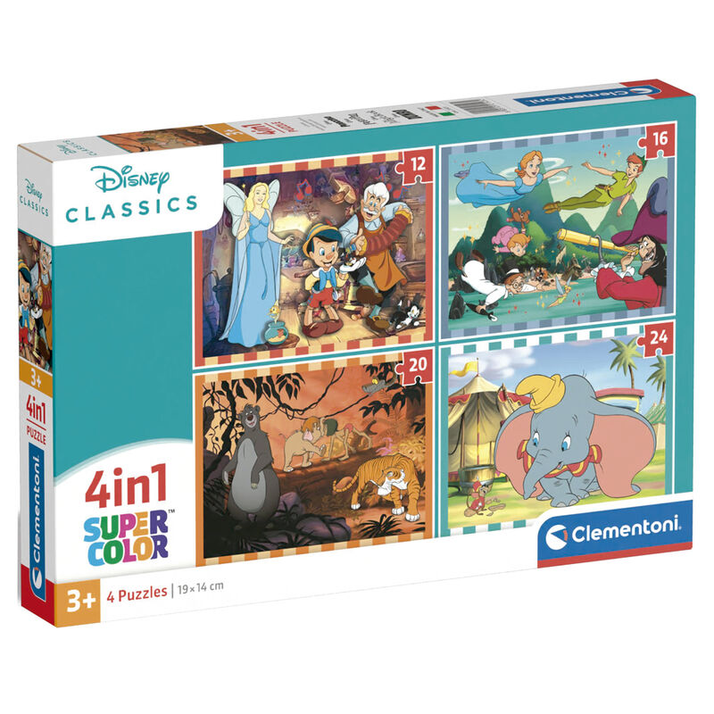 Puzzle 4 en 1 Disney Classics Clementoni con cuatro escenas y piezas de 12 a 24