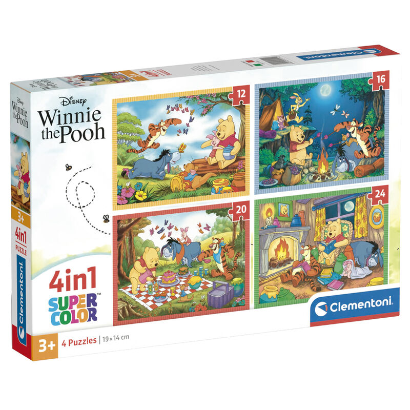 Puzzle 4 en 1 de Winnie the Pooh Disney con cuatro escenas y piezas de 12 a 24
