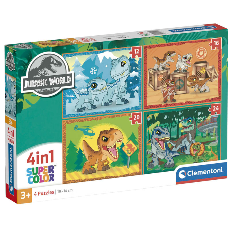 Caja con 4 puzzles Clementoni de Jurassic World y dinosaurios