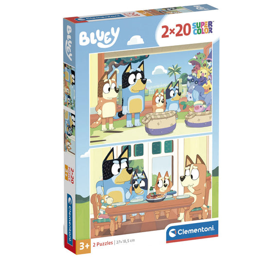 Puzzle Clementoni de Bluey con dos imágenes de 20 piezas